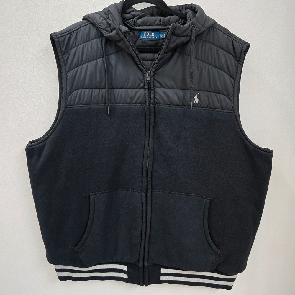 Polo Ralph Lauren Mens 2XB Big‎ Hybrid Quilted Fleece Hooded Vest Black RN 41381